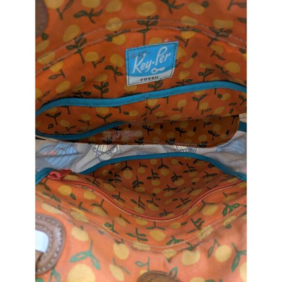 FOSSIL KEY-PER Bird Cage Coated Canvas Med/Lg Shoulder Tote Bag Handbag Purse - Picture 6 of 9